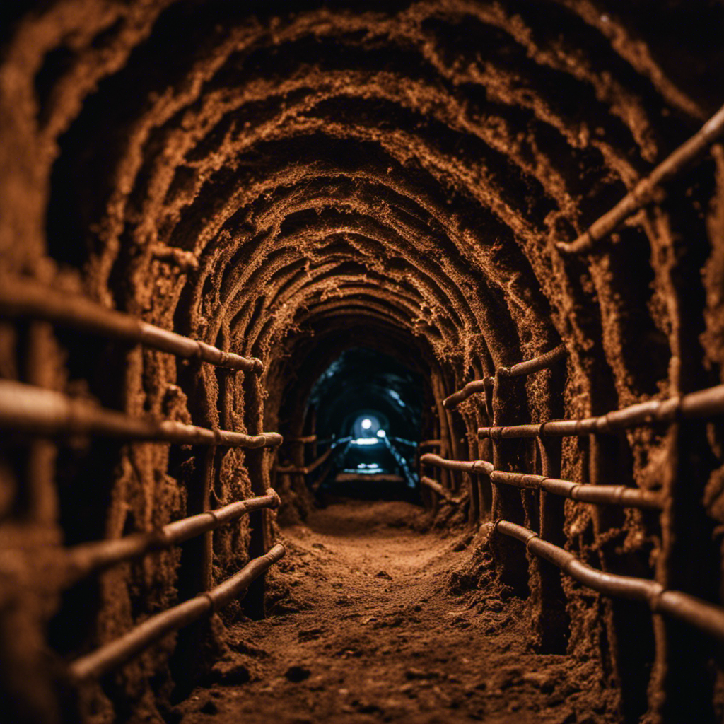 An image showcasing an intricate underground tunnel system built by industrious termites