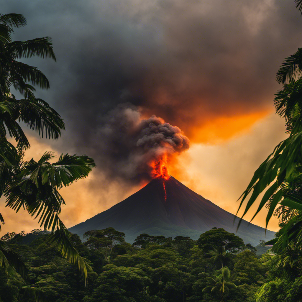 An image capturing Arenal Volcano's towering presence against a backdrop of lush rainforest