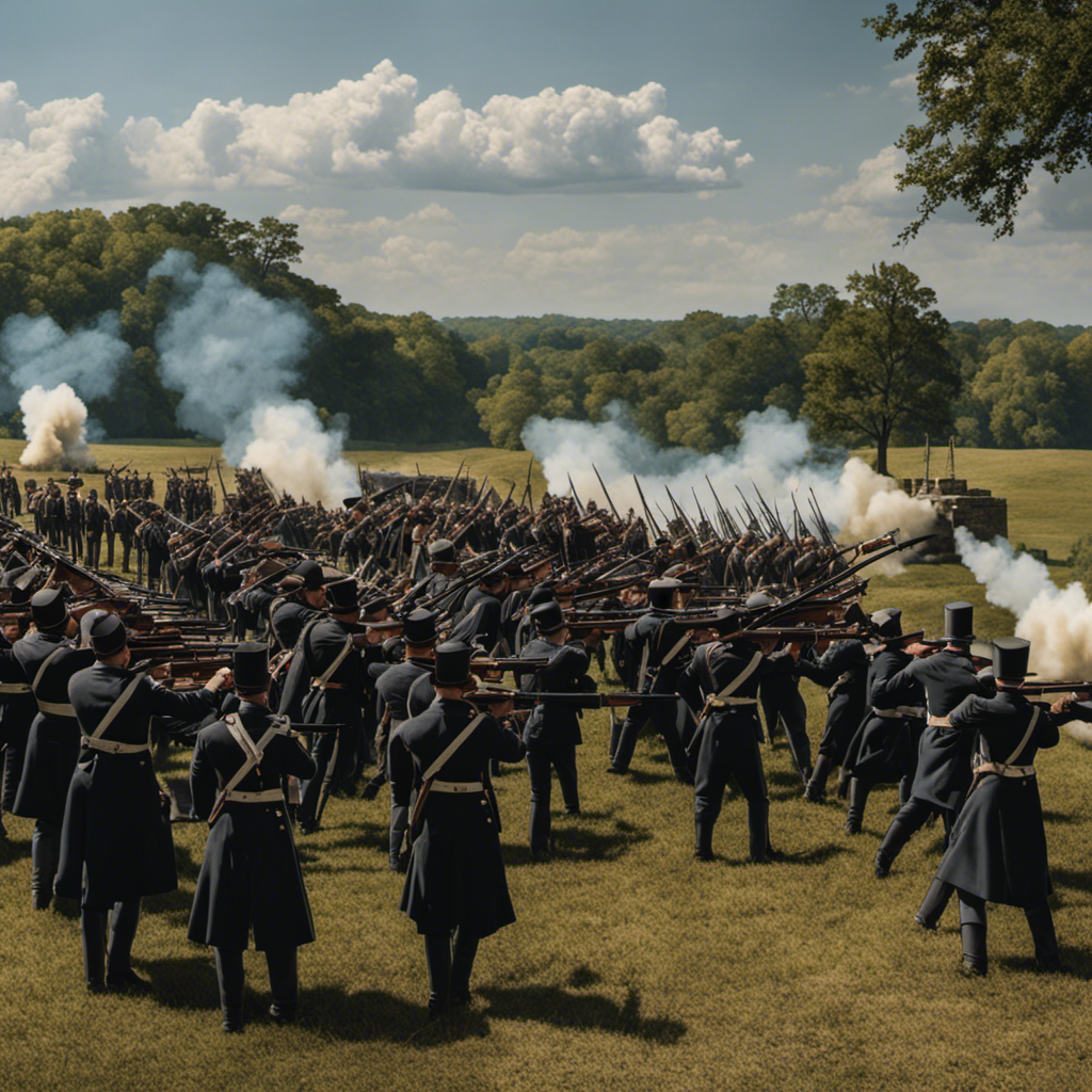 An image showcasing the famous Battle of Vicksburg, with soldiers entrenched in trenches, cannons firing, and smoke billowing in the background, capturing the intensity and historical significance of the event