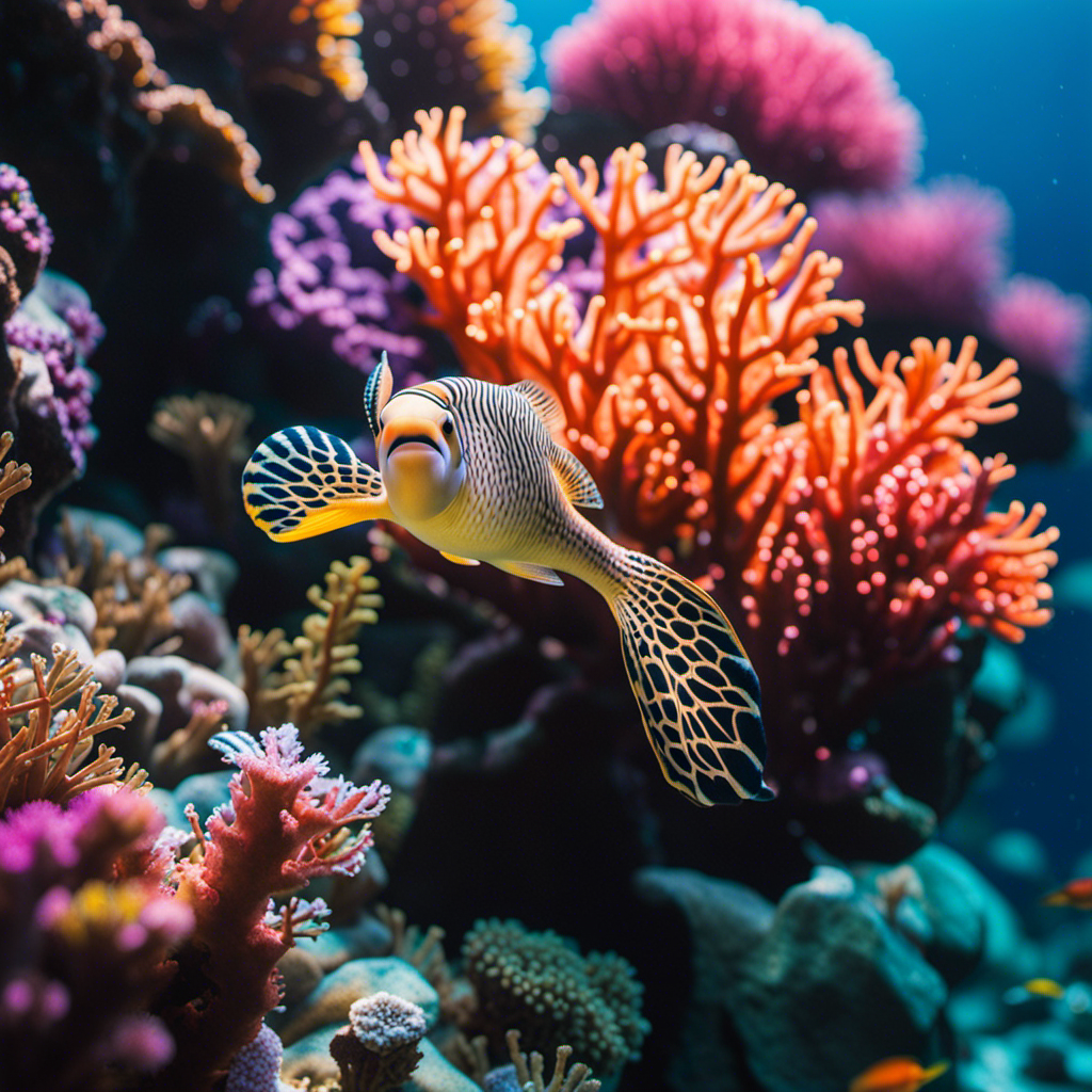 An image showcasing an array of vibrant sea creatures in their natural habitats, from the colorful coral reefs to the mysterious depths of the ocean, capturing their unique shapes, sizes, and fascinating adaptations