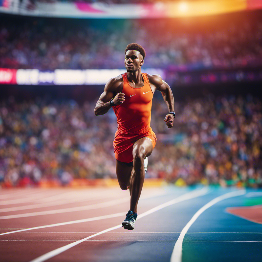 An image of a determined athlete, surrounded by a vibrant aura of colors representing various emotions, as they visualize success, displaying the intricate connection between the mind and sports performance