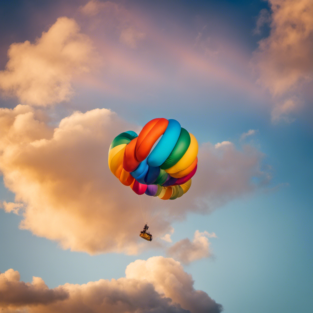 An image that showcases a vibrant rainbow stretching across a clear blue sky, with playful clouds shaped like the number four and seven, symbolizing the joyful atmosphere of Thursday